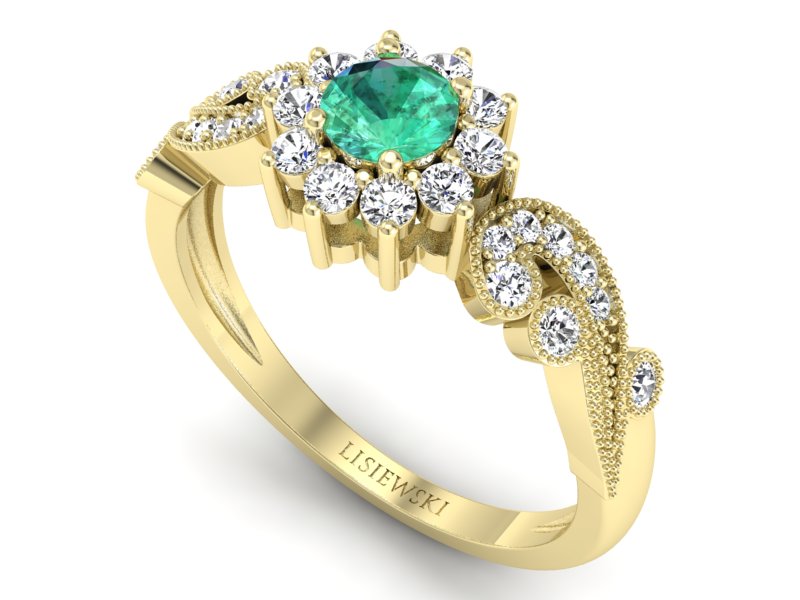 Złoty pierścionek ze szmaragdem i brylantami - p16897zsm — zdjęcie 3