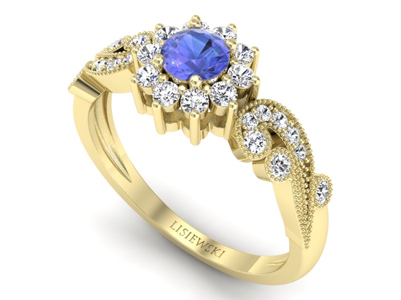 Pierścionek z tanzanitem i brylantami żółte złoto - p16897zt — zdjęcie 3