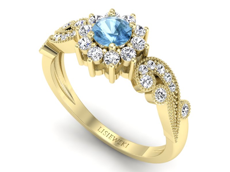 Pierścionek z topazem i brylantami żółte złoto - p16897ztp — zdjęcie 3