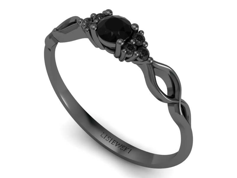 Złoty pierścionek z czarnego złota z diamentami - P16907cz — zdjęcie 3
