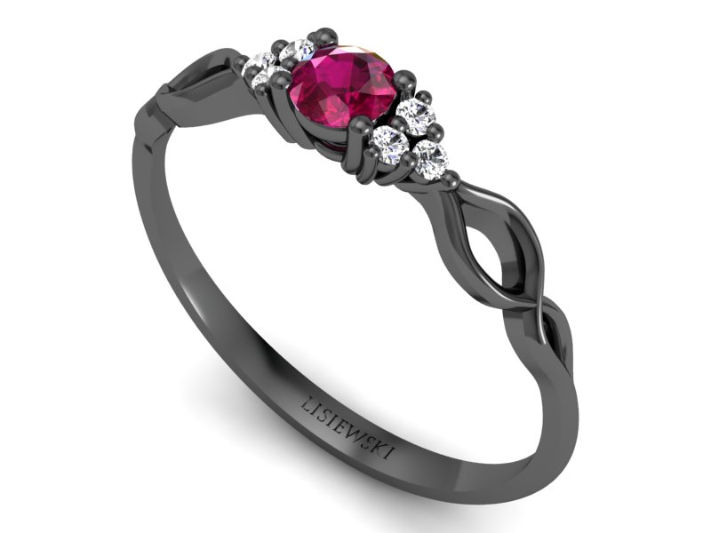 Pierścionek z rubinem i brylantami czarne złoto - p16907czrd — zdjęcie 3