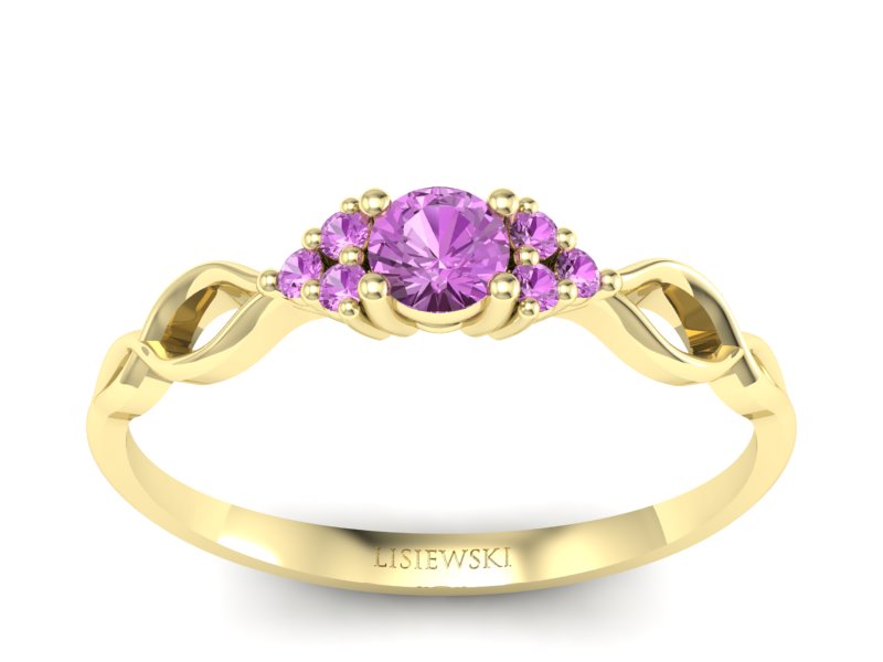 Złoty pierścionek z różowymi szafirami - P16907zszr