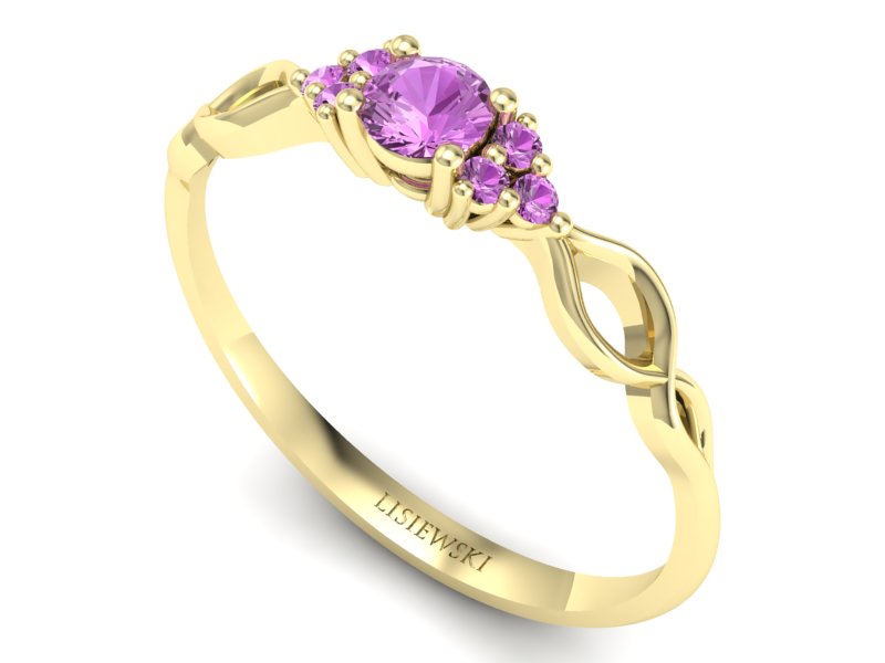 Złoty pierścionek z różowymi szafirami - P16907zszr — zdjęcie 3