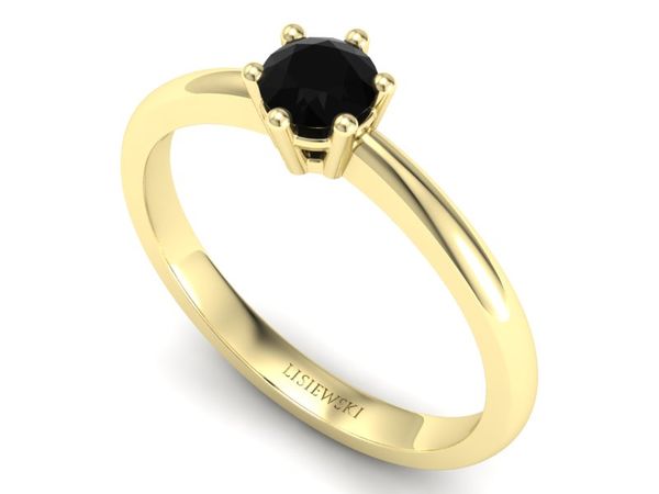 Złoty pierścionek z czarnym diamentem - p16916zcd