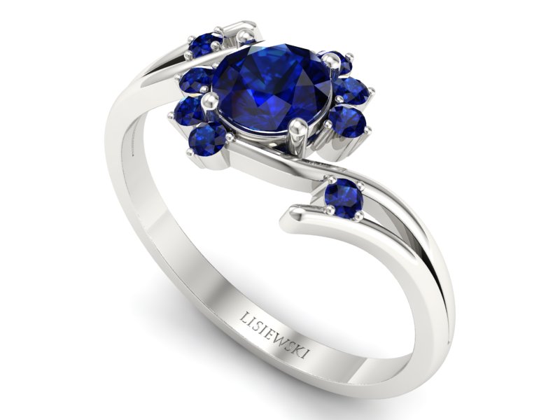 Pierścionek zaręczynowy z szafirami białe złoto - P16917bsz — zdjęcie 3