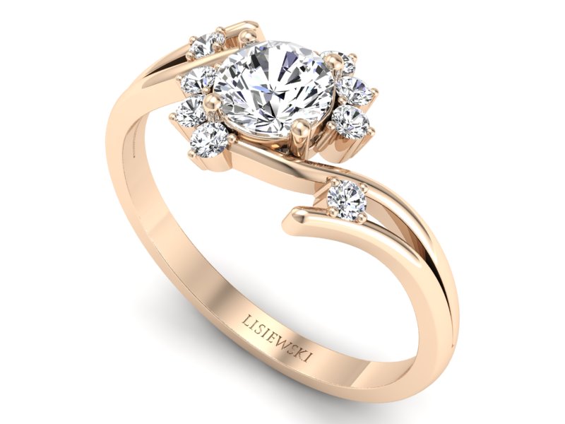 Złowy pierścionek z diamentami różowe złoto - P16917c — zdjęcie 3