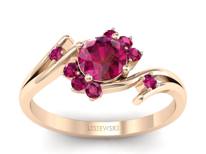 Złoty pierścionek z rubinami różowe złoto - P16917cr