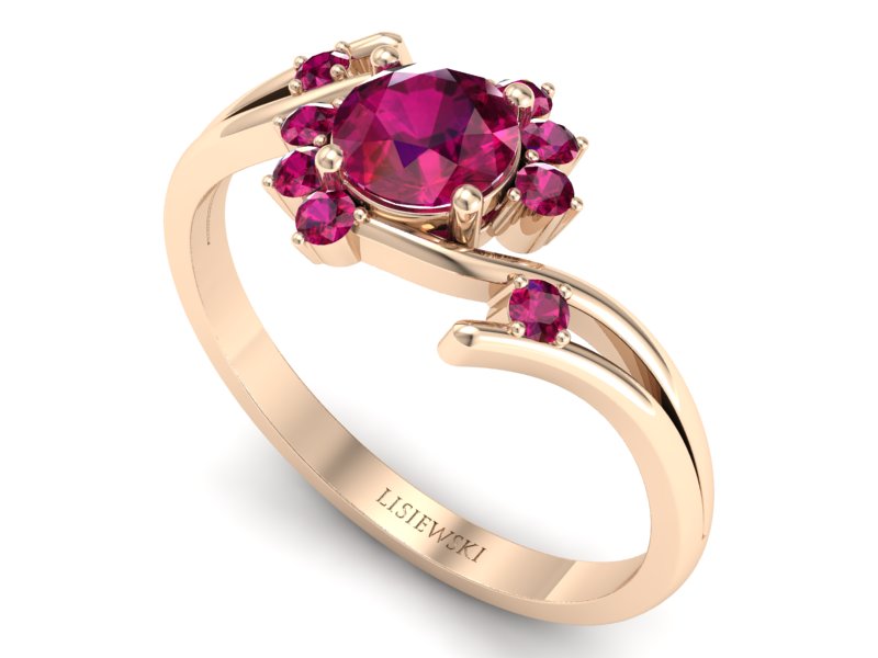Złoty pierścionek z rubinami różowe złoto - P16917cr — zdjęcie 3