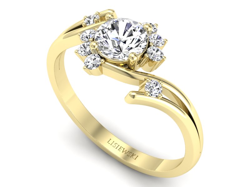 Pierścionek zaręczynowy z brylantami żółte złoto - P16917z — zdjęcie 3