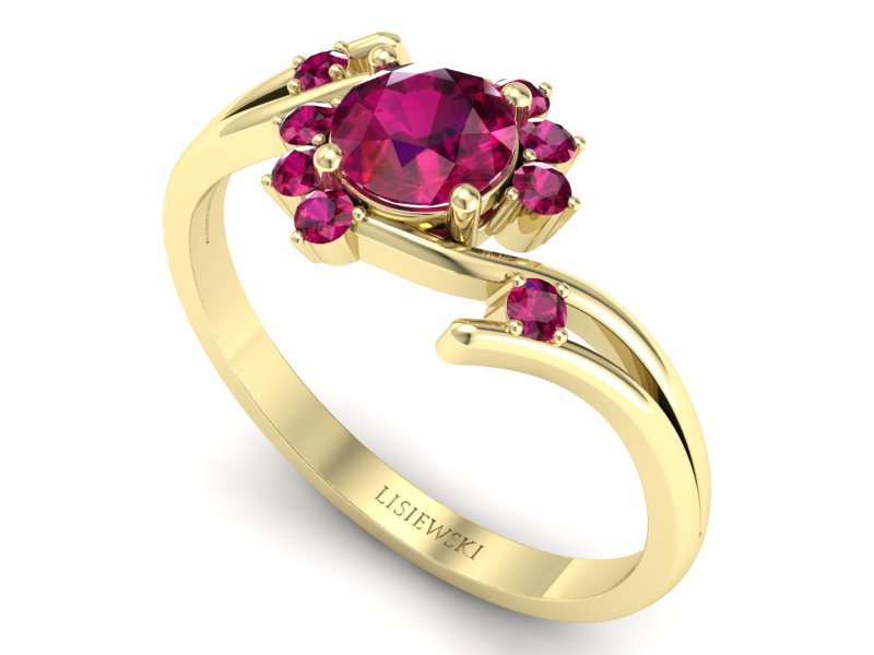 Złoty pierścionek z rubinami żółte złoto - P16917zr — zdjęcie 3