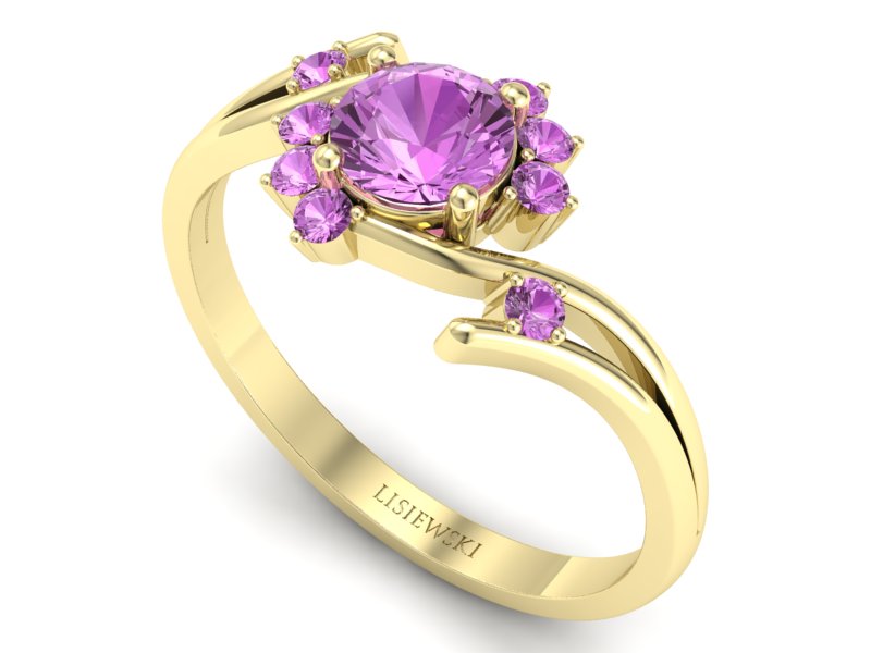 Złoty pierścionek z różowymi szafirami - p16917zszr — zdjęcie 3