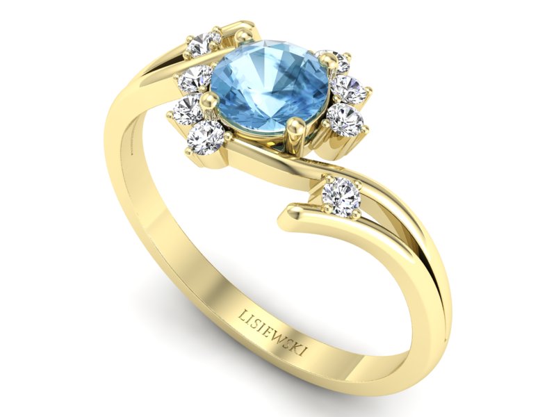 Złoty pierścionek zaręczynowy topaz i brylanty - p16917ztpd — zdjęcie 3