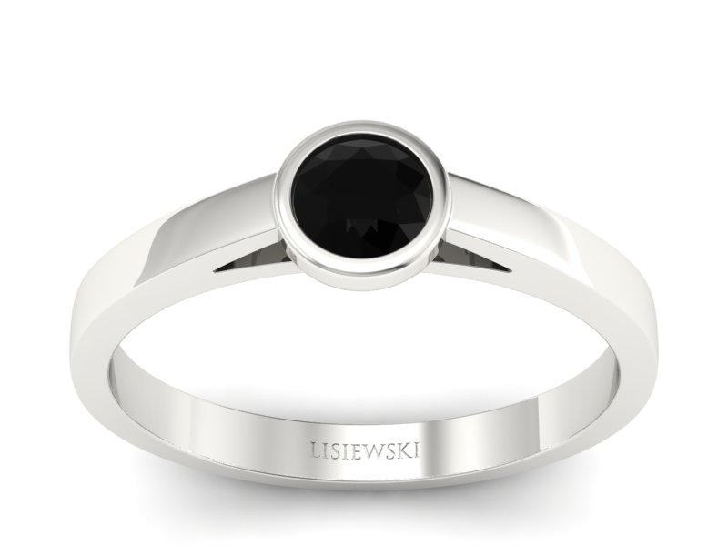 Pierścionek z czarnym diamentem białe złoto - p16925bcd