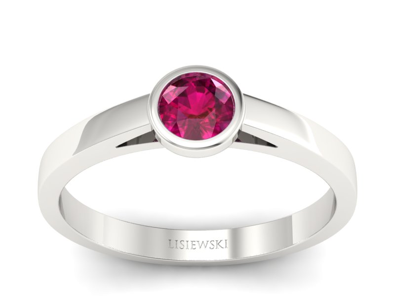 Złoty pierścionek z rubinem białe złoto - p16925br