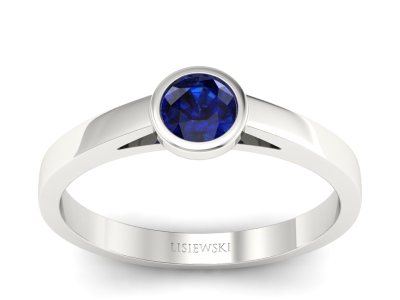 Złoty pierścionek z szafirem białe złoto - p16925bsz
