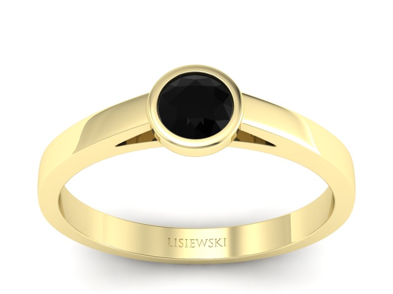 Pierścionek z czarnym diamentem żółte złoto - p16925zcd
