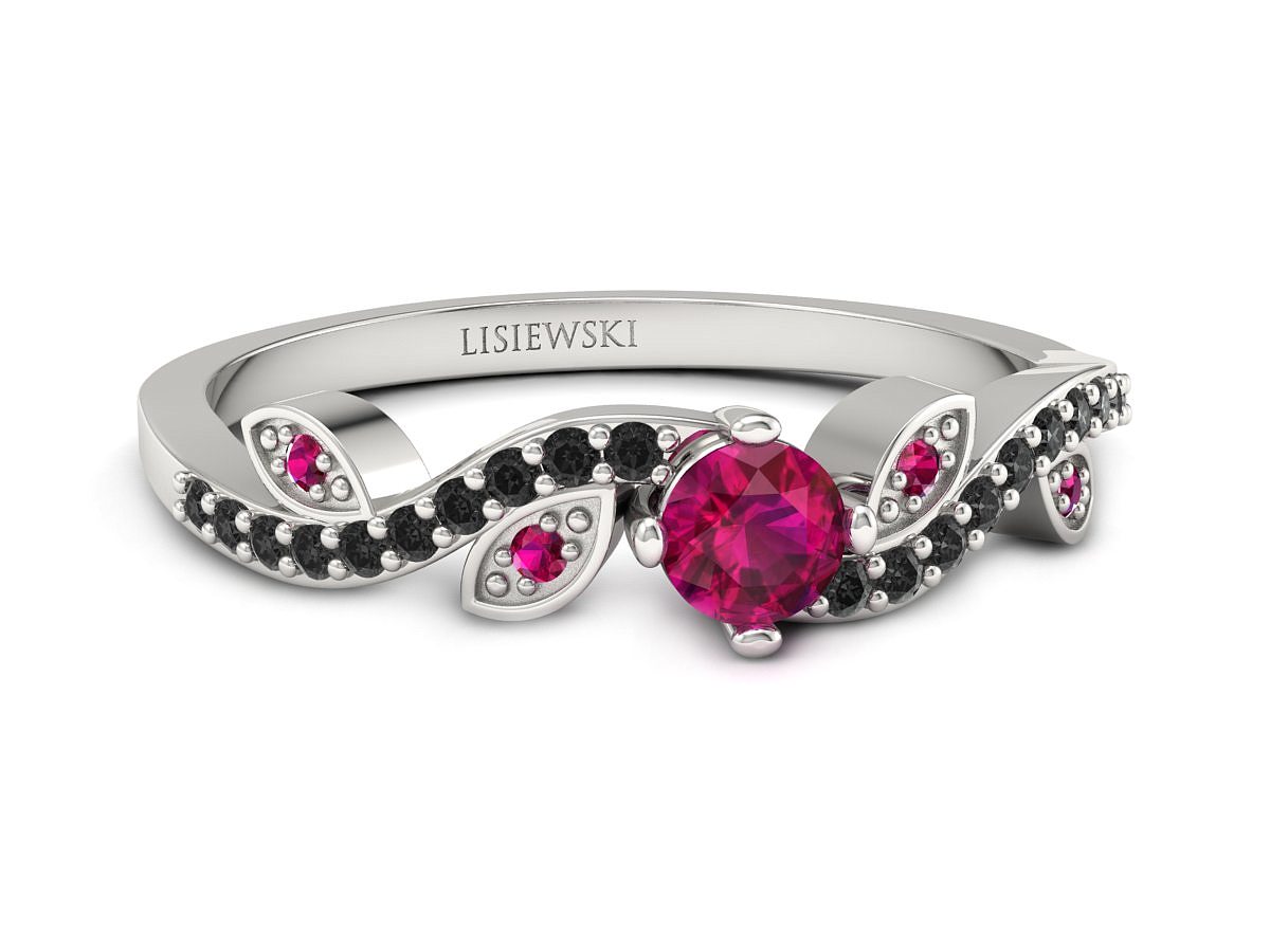 Złoty pierścionek z rubinami i brylantami - p16929brrcd — zdjęcie 3