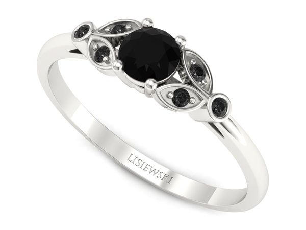 Złoty pierścionek z czarnymi diamentami - p16930bcd- 1