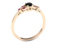 Pierścionek z czarnym brylantami i rubinami różowe złoto 585 - p16930ccdr- 2