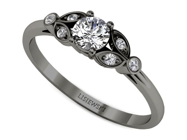 Pierścionek zaręczynowy czarne złoto z diamentami - p16930cz- 1