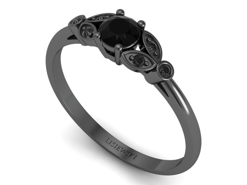 Złoty pierścionek z czarnego złota z diamentami - p16930czcd — zdjęcie 3
