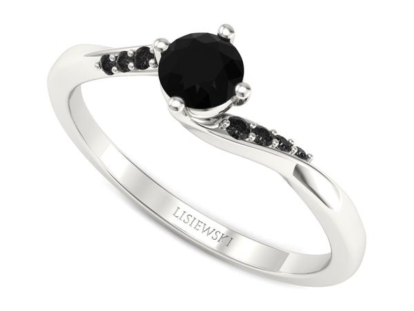 Pierścionek z czarnymi diamentami białe złoto 585 - p16932bcdcd- 1
