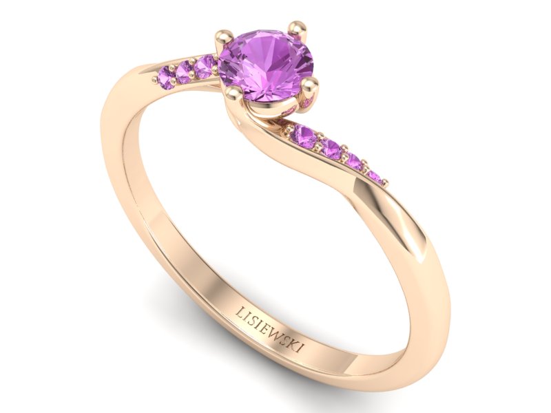 Złoty pierścionek z szafirami różowe złoto - p16932cszrszr — zdjęcie 3