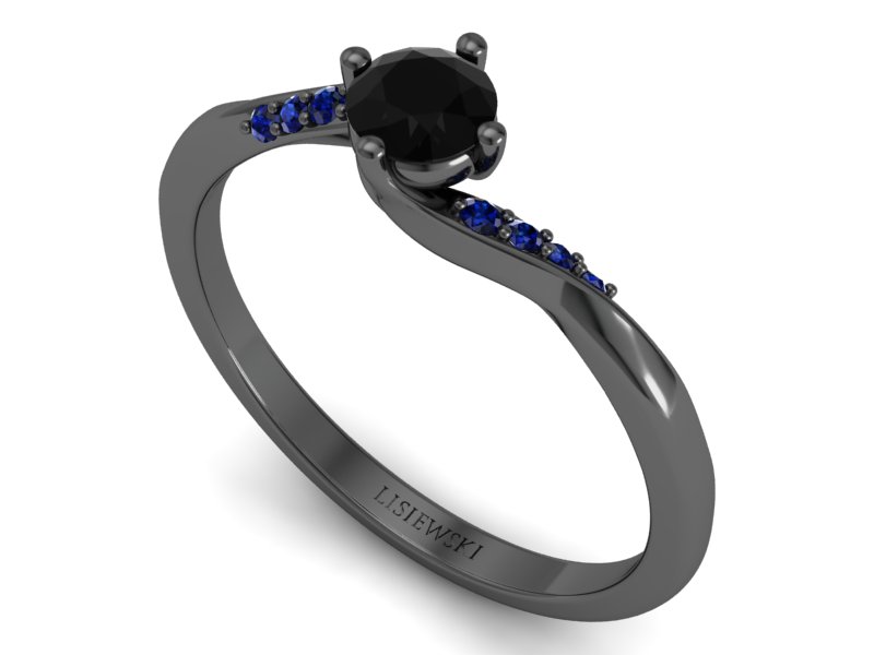 Pierścionek z brylantem i szafirami - p16932czcdsz — zdjęcie 3