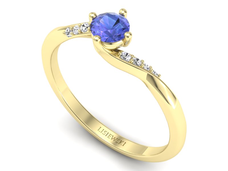 Pierścionek z tanzanitem i brylantami żółte złoto - p16932zt — zdjęcie 3