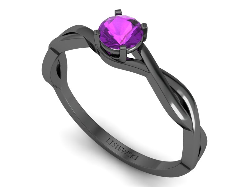 Złoty pierścionek z ametystem czarne złoto 585 - p16933czat — zdjęcie 3
