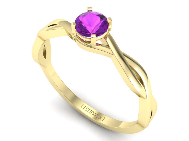 Złoty pierścionek z ametystem żółte złoto 585 - p16933zat — zdjęcie 3