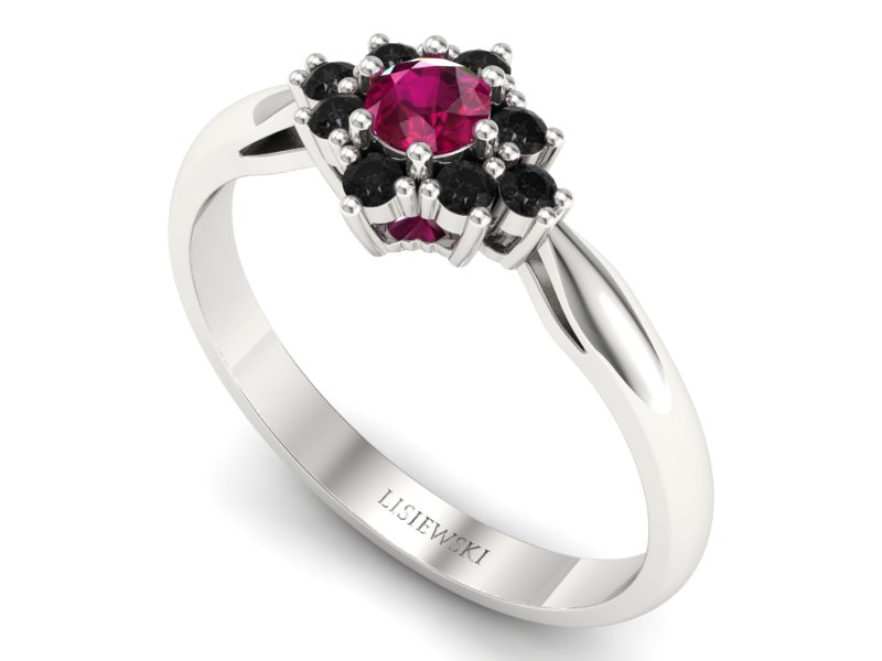 Pierścionek z rubinem i brylantami białe złoto - P16936brcd — zdjęcie 3