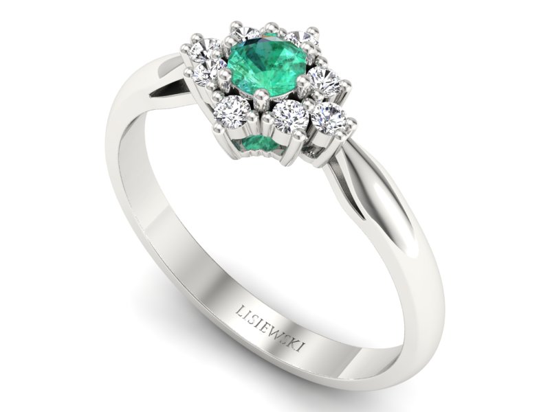 Złoty pierścionek ze szmaragdem i brylantami - P16936bsm — zdjęcie 3