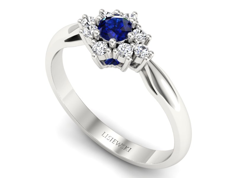 Pierścionek zaręczynowy z szafirem z brylantami - P16936bsz — zdjęcie 3