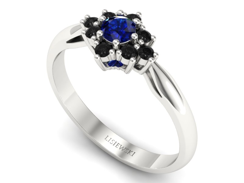 Pierścionek z szafirem i brylantem białe złoto - p16936bszcd — zdjęcie 3