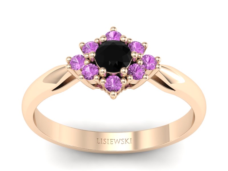 Złoty pierścionek z szafirami różowe złoto - p16936ccdszr