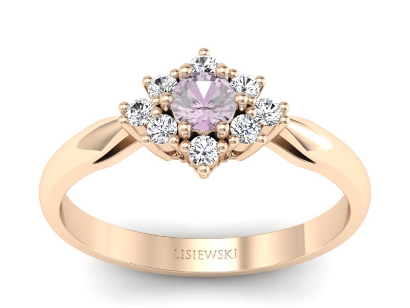 Złoty Pierścionek z morganitem i brylantami - p16936cmg