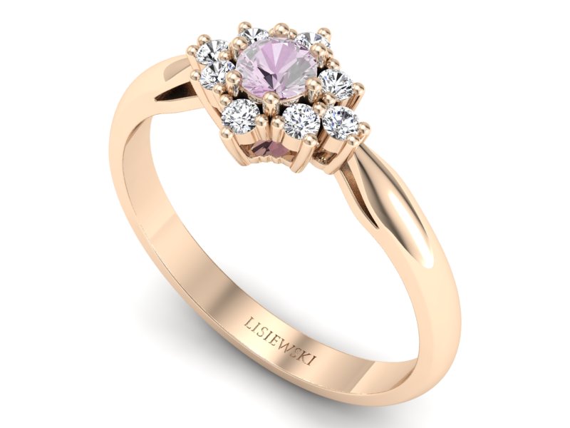 Złoty Pierścionek z morganitem i brylantami - p16936cmg — zdjęcie 3