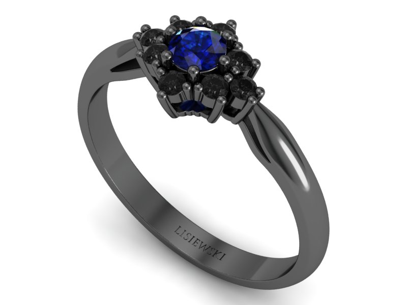 Złoty Pierścionek z szafirem i brylantami - P16936czszcd — zdjęcie 3