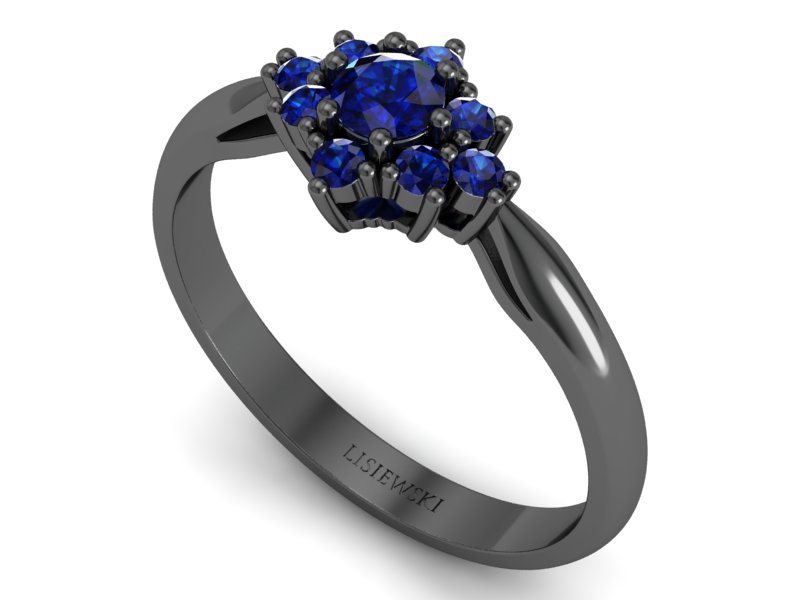 Pierścionek z szafirami czarne złoto 585 - P16936czszsz — zdjęcie 3