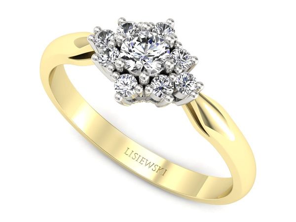 Pierścionek zaręczynowy z brylantami żółte białe złoto 585 - P16936zb- 1