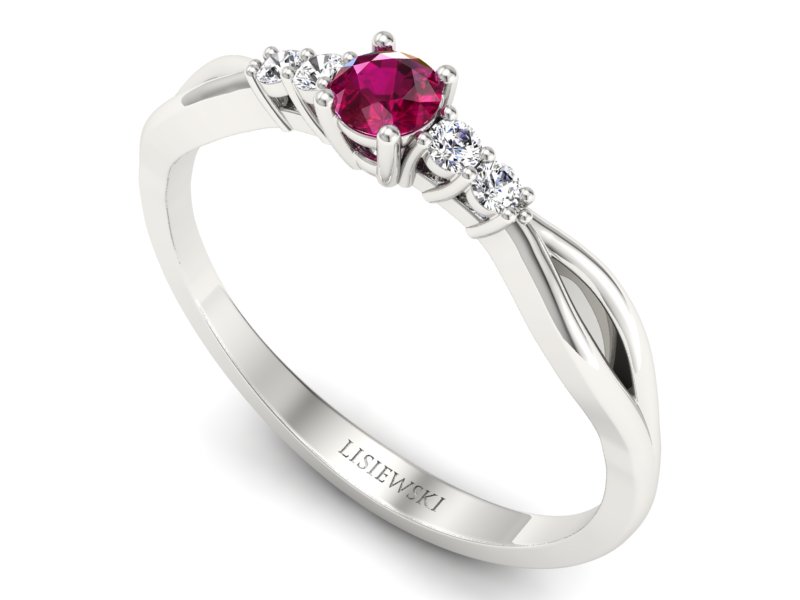 Pierścionek z rubinem i brylantami białe złoto - p16938br — zdjęcie 3