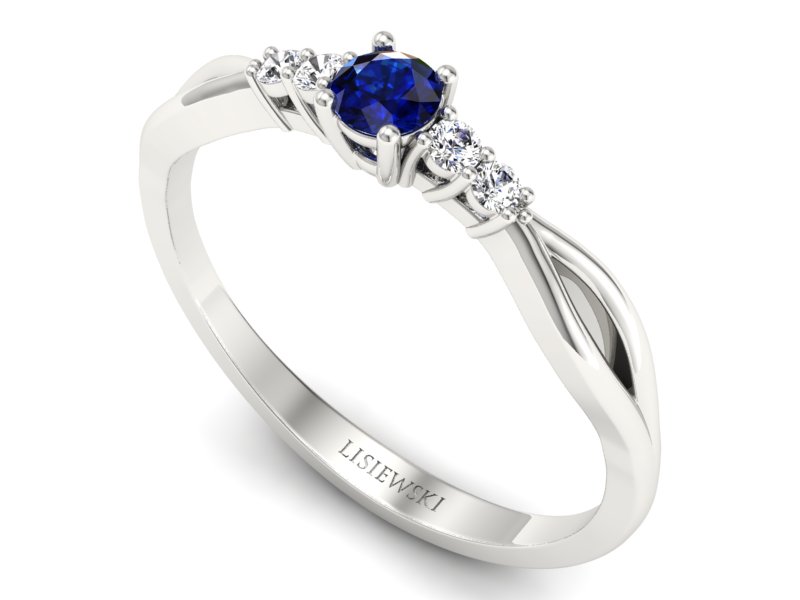 Pierścionek z szafirem i brylantami białe złoto - p16938bsz — zdjęcie 3