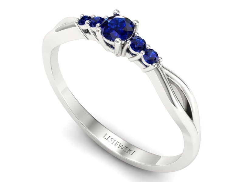 Złoty Pierścionek z szafirami białe złoto 585 - p16938bszsz — zdjęcie 3
