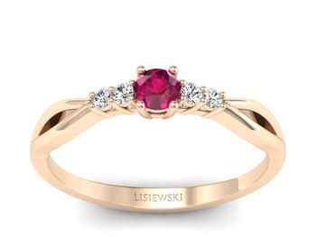 Pierścionek z rubinem i brylantami różowe złoto - p16938cr - 1