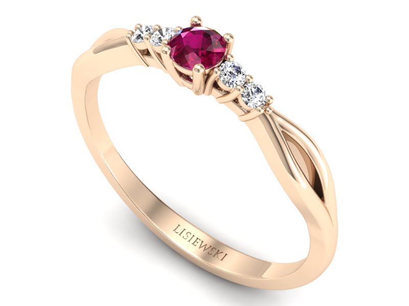 Pierścionek z rubinem i brylantami różowe złoto - p16938cr — zdjęcie 3