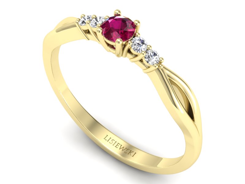 Pierścionek z rubinem i brylantami żółte złoto - p16938zr — zdjęcie 3