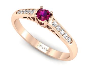 Pierścionek z rubinem i diamentami różowe złoto - p16958cr - 1
