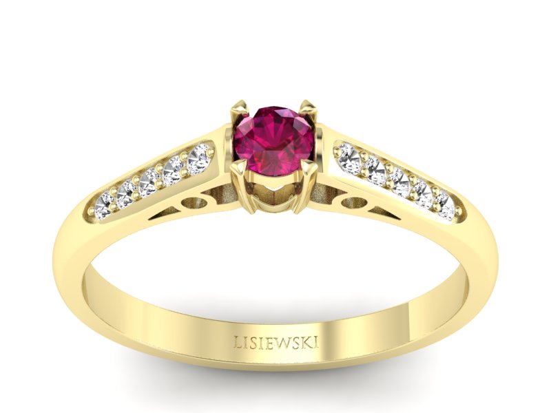 Pierścionek zaręczynowy z rubinem i diamentami - p16958zr