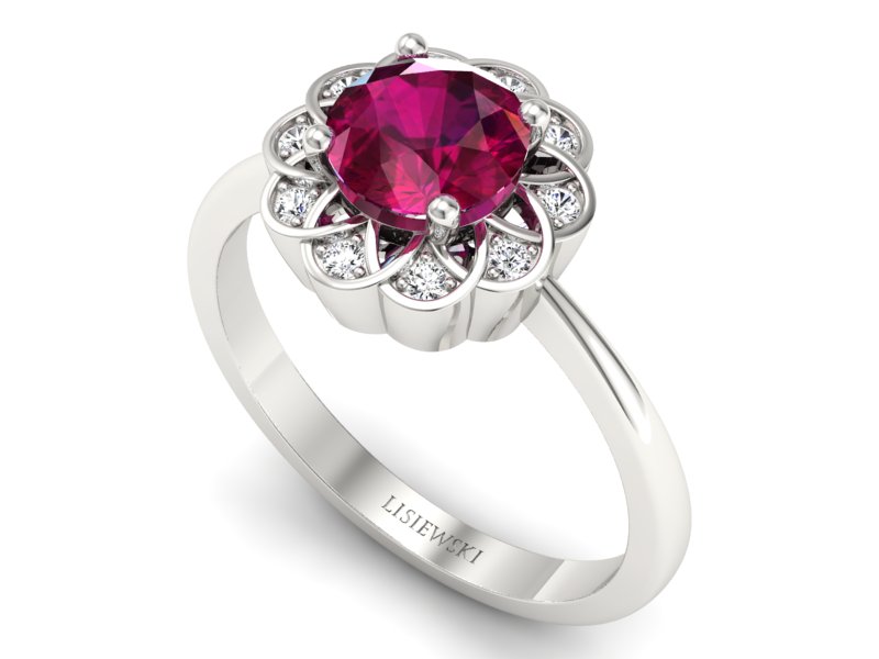 Pierścionek z rubinem i diamentami białe złoto - p16971br — zdjęcie 3